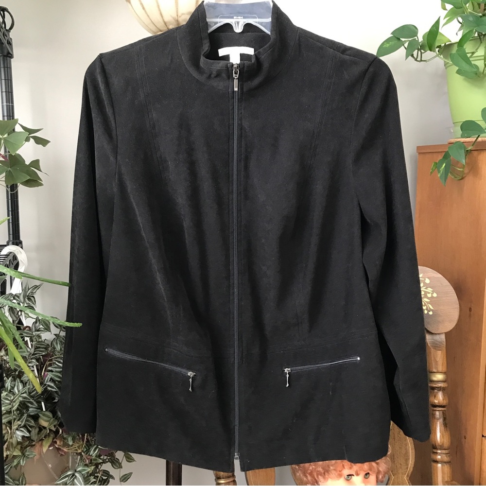 Micro Suede Zip Front Jacket or Blazer w/Zipper Pockets